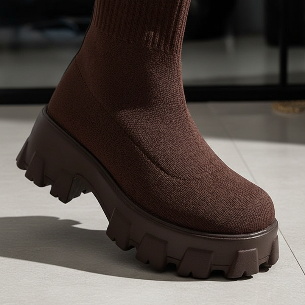 Dámské kotníkové boty na platformě ve stylu ponožek – prodyšná látka, blokový podpatek