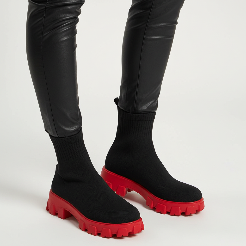 Women's Comfort Sock-Style Platform Ankle Boots – Breathable Fabric, Block Heel