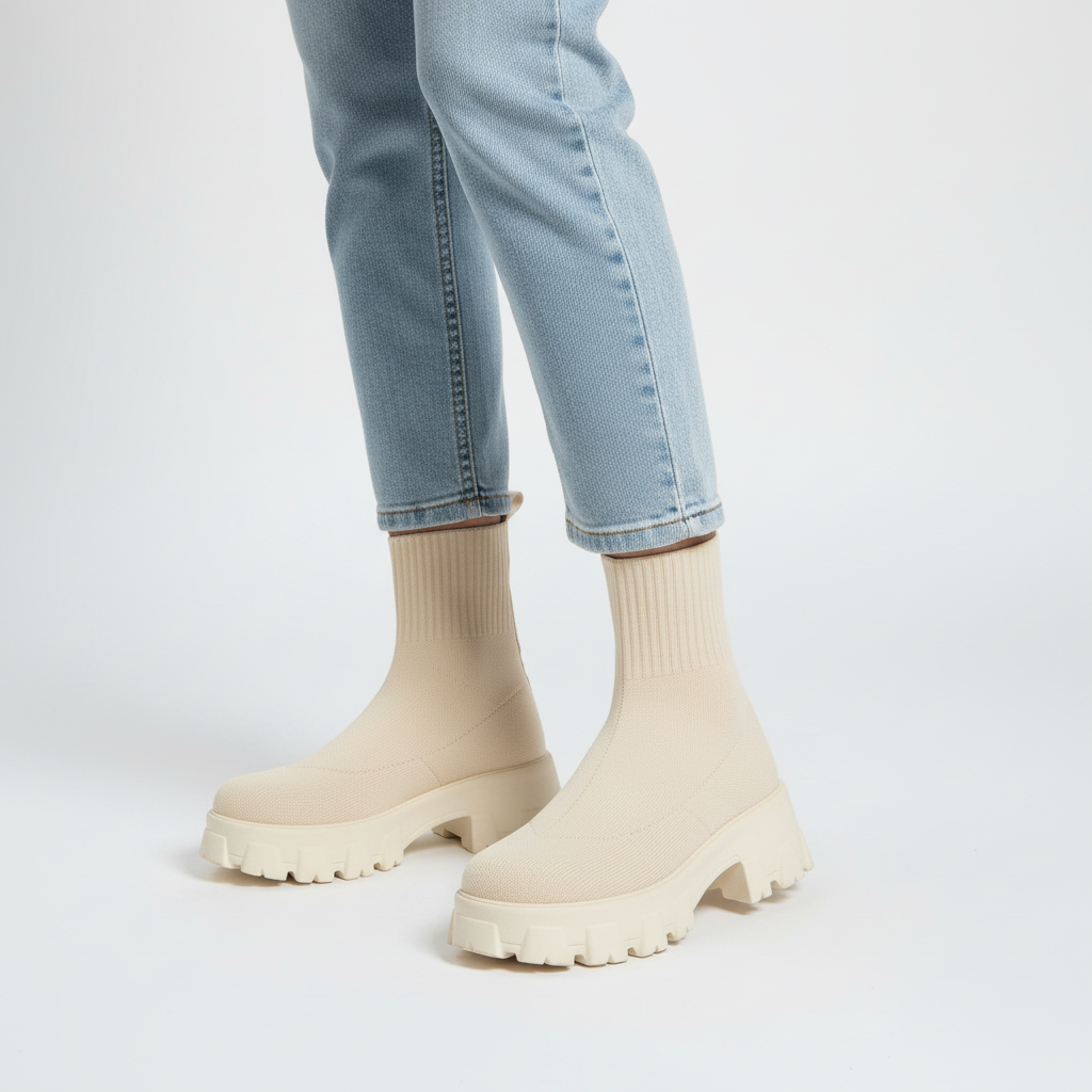 Women's Comfort Sock-Style Platform Ankle Boots – Breathable Fabric, Block Heel