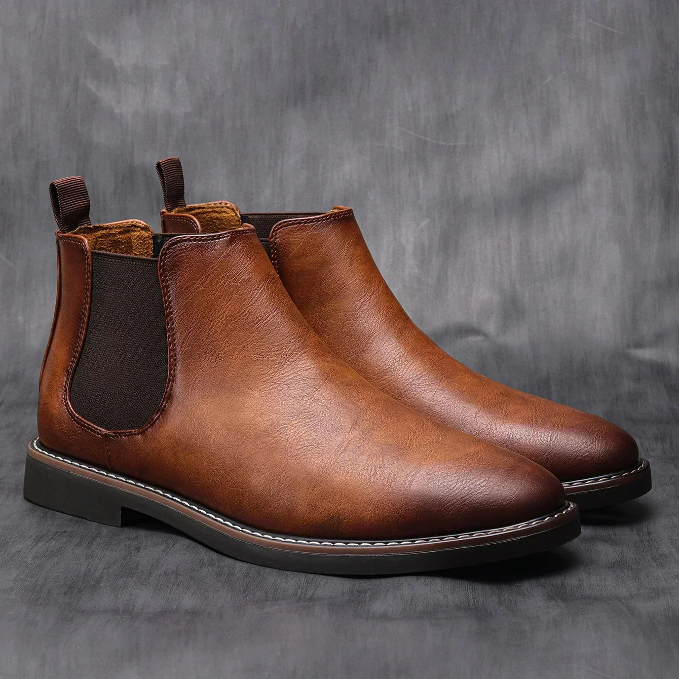 Men's Comfort Leather Chelsea Boots – Elastic Side Panels, Non-Slip Sole