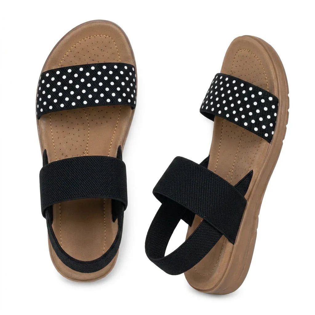 Sandali da donna in tessuto elasticizzato, comodi, con punta aperta e zeppa