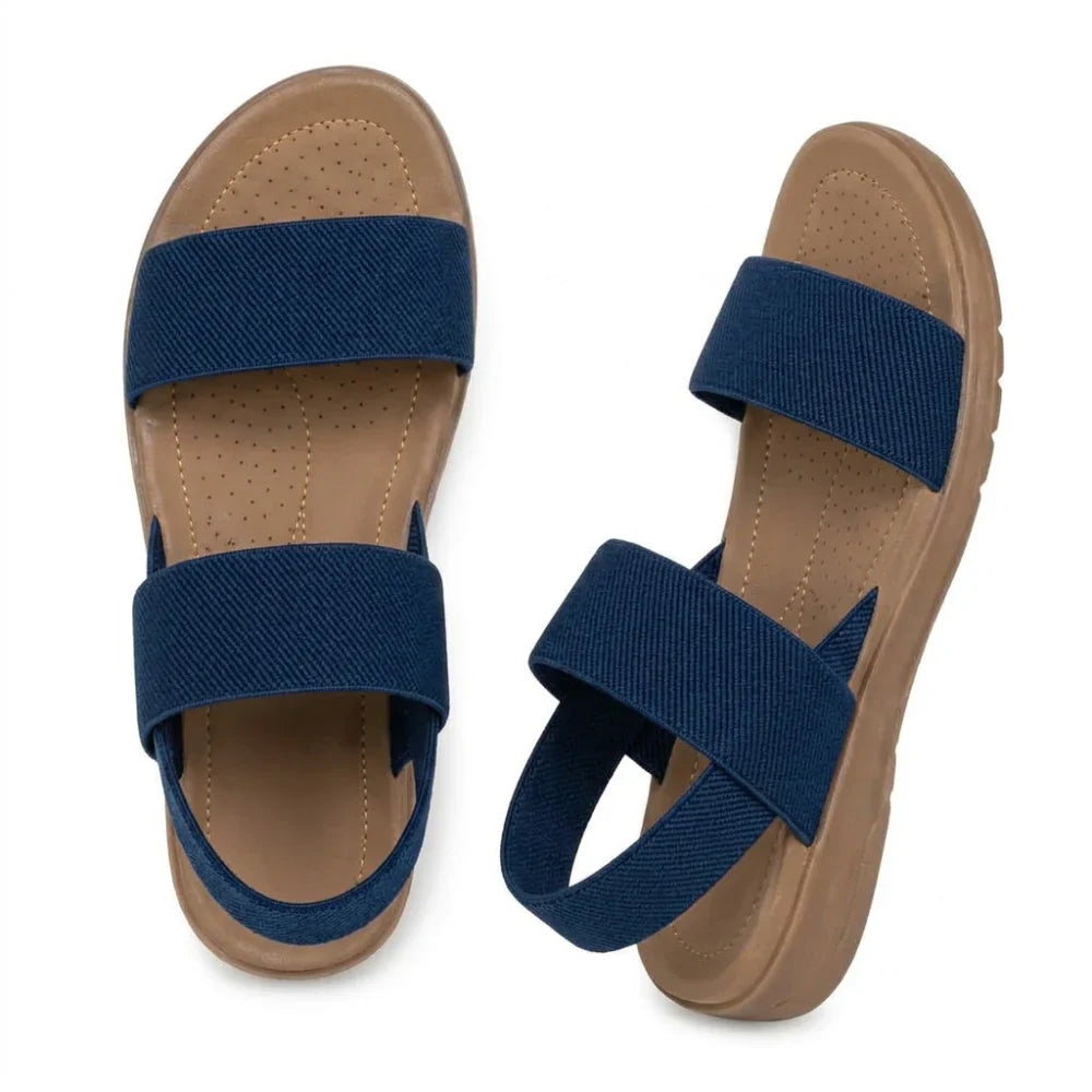 Sandali da donna in tessuto elasticizzato, comodi, con punta aperta e zeppa