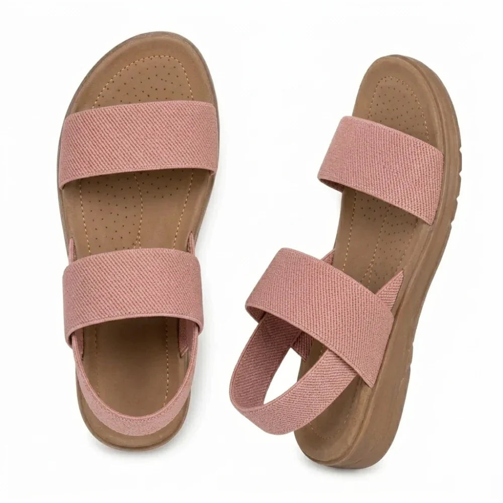 Sandali da donna in tessuto elasticizzato, comodi, con punta aperta e zeppa
