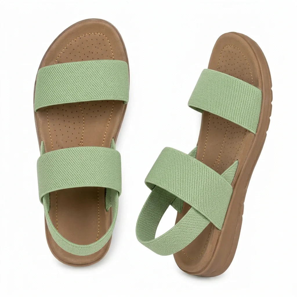 Sandali da donna in tessuto elasticizzato, comodi, con punta aperta e zeppa
