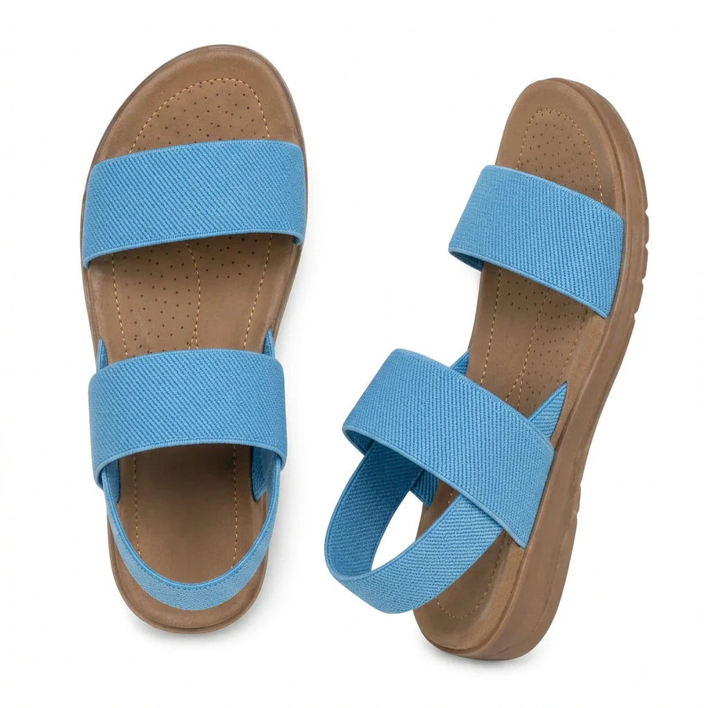 Sandali da donna in tessuto elasticizzato, comodi, con punta aperta e zeppa