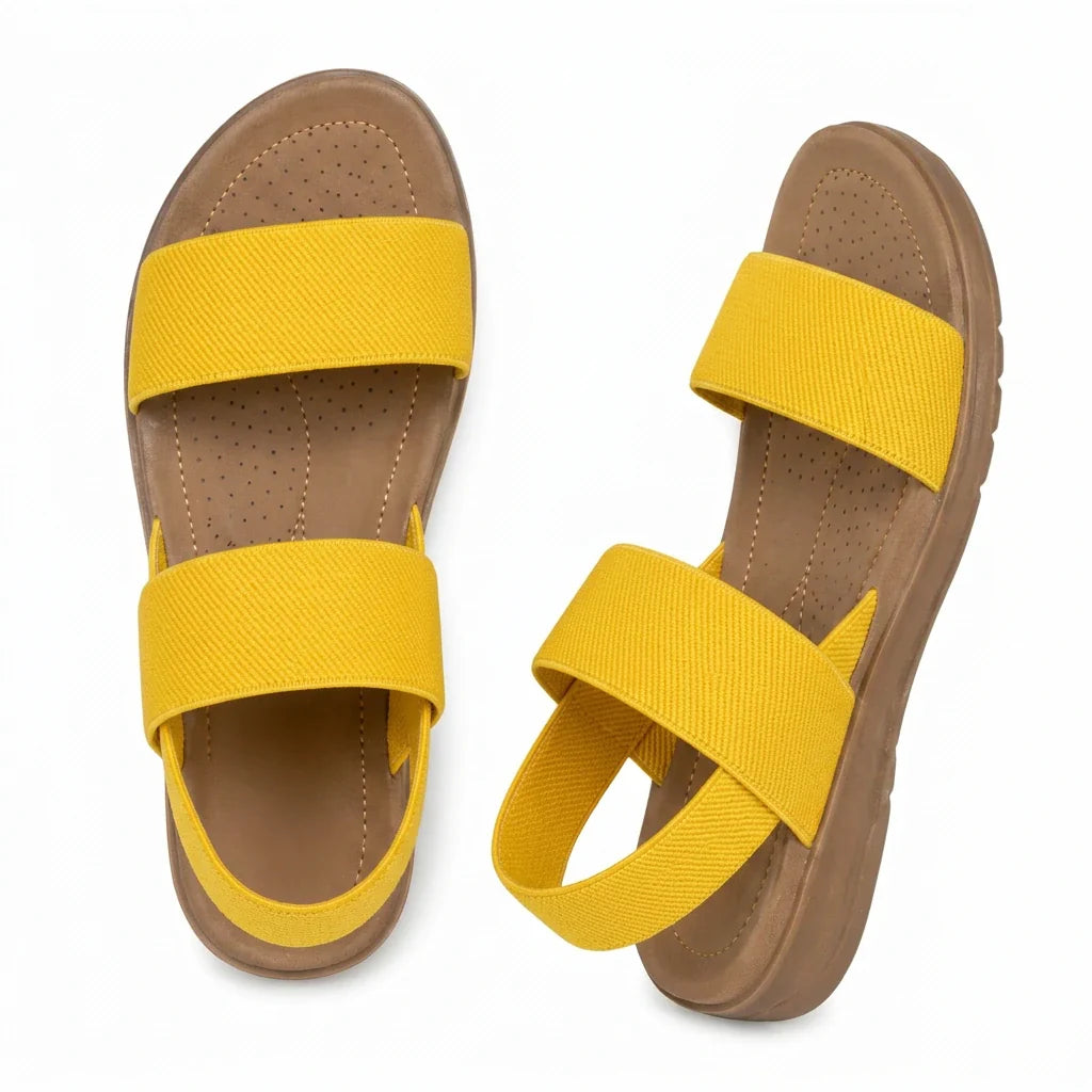 Sandali da donna in tessuto elasticizzato, comodi, con punta aperta e zeppa