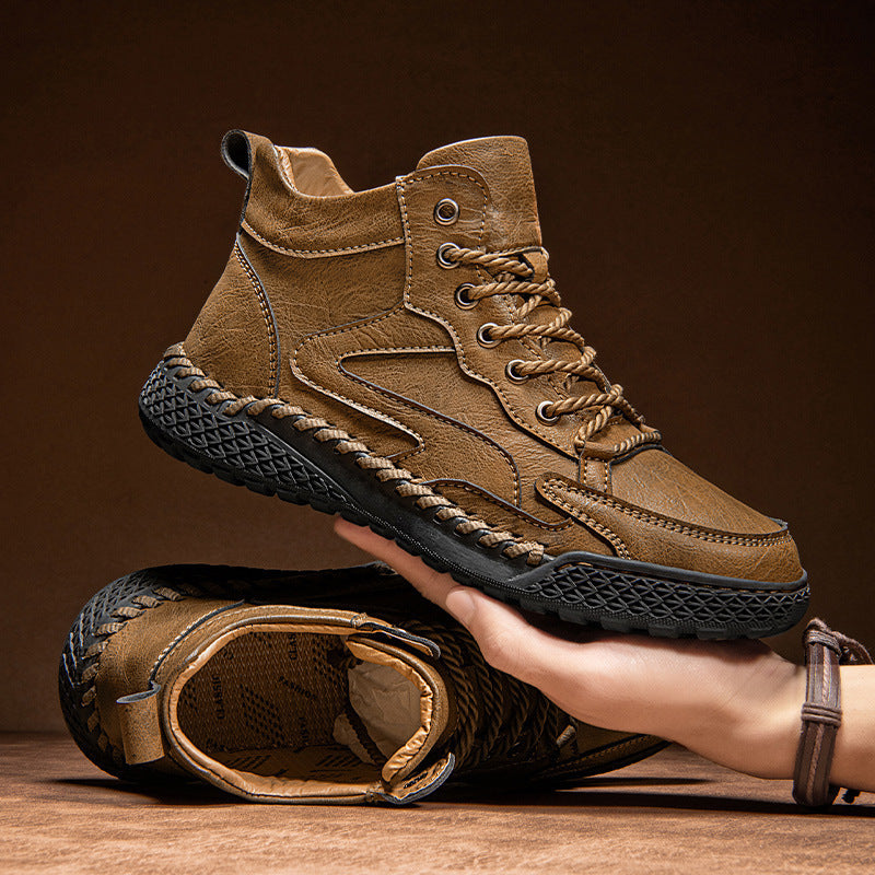Pantofi sport bărbătești din piele pentru trasee, cusături manuale, bocanci casual pentru exterior