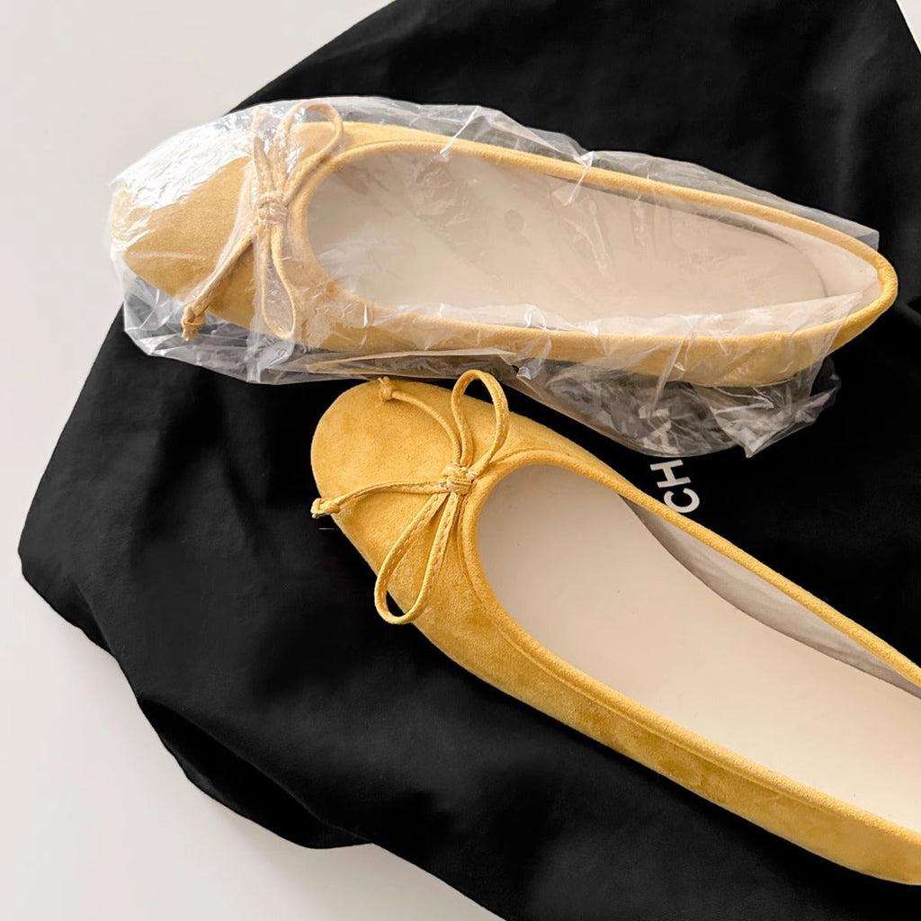 Ballerines en daim pour femmes avec nœud et semelle confortable