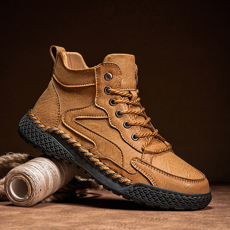 Pantofi sport bărbătești din piele pentru trasee, cusături manuale, bocanci casual pentru exterior