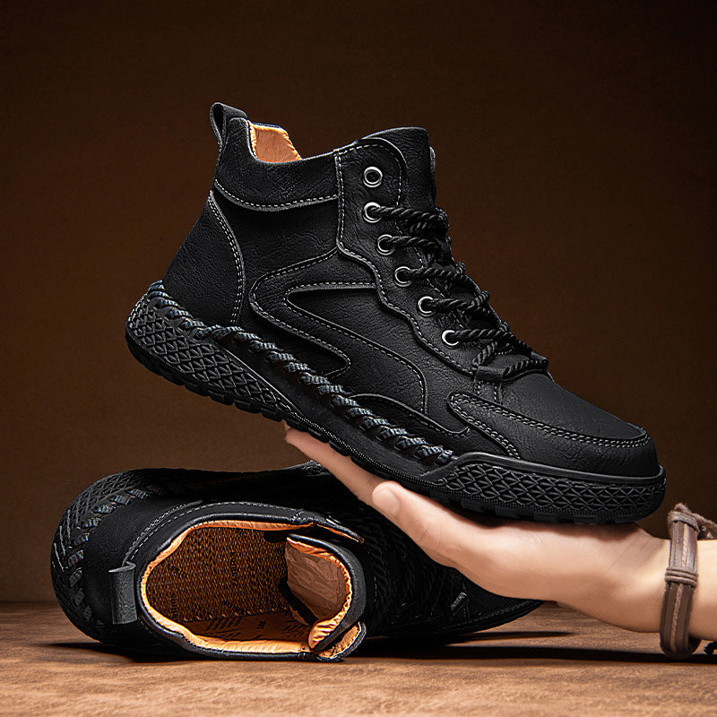 Pantofi sport bărbătești din piele pentru trasee, cusături manuale, bocanci casual pentru exterior