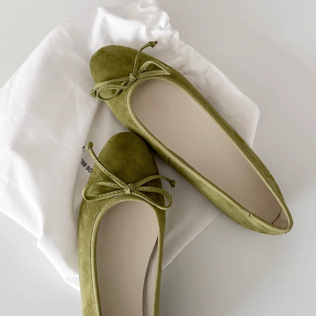 Ballerines en daim pour femmes avec nœud et semelle confortable