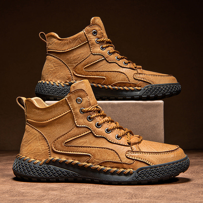 Pantofi sport bărbătești din piele pentru trasee, cusături manuale, bocanci casual pentru exterior