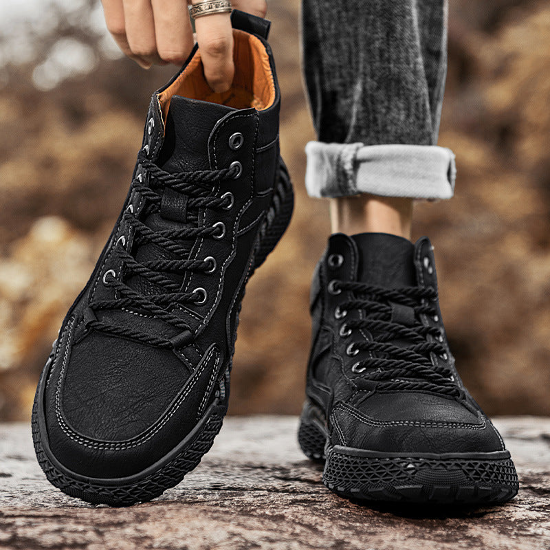 Pantofi sport bărbătești din piele pentru trasee, cusături manuale, bocanci casual pentru exterior
