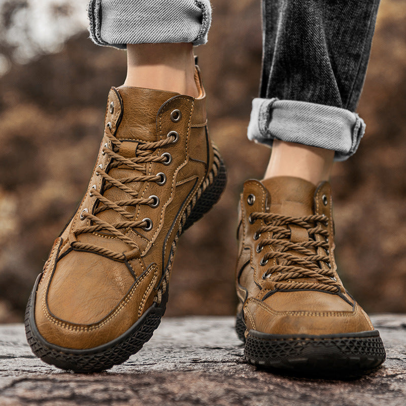 Pantofi sport bărbătești din piele pentru trasee, cusături manuale, bocanci casual pentru exterior