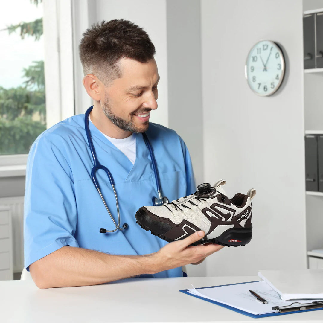 Chaussures orthopédiques de randonnée pour hommes, baskets en cuir avec soutien de la voûte plantaire et fermeture éclair