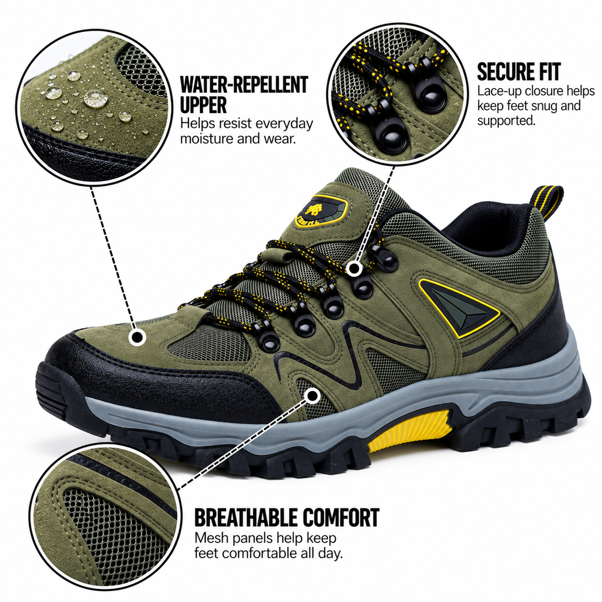Men's Waterproof Hiking Shoes – Non-Slip Sole & Breathable Lining