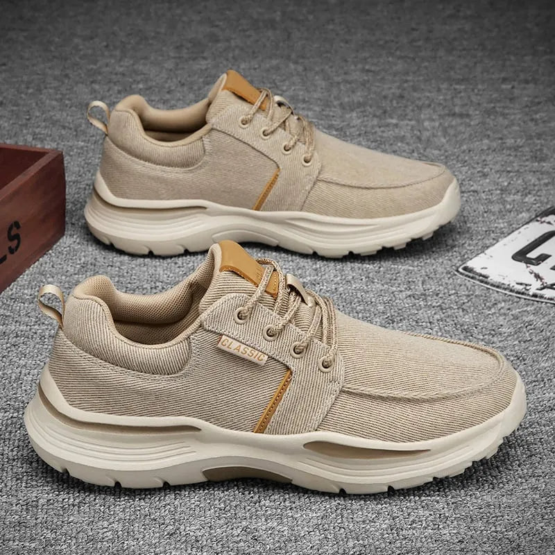 Chaussures orthopédiques de marche pour hommes, baskets en toile et cuir avec soutien de la voûte plantaire