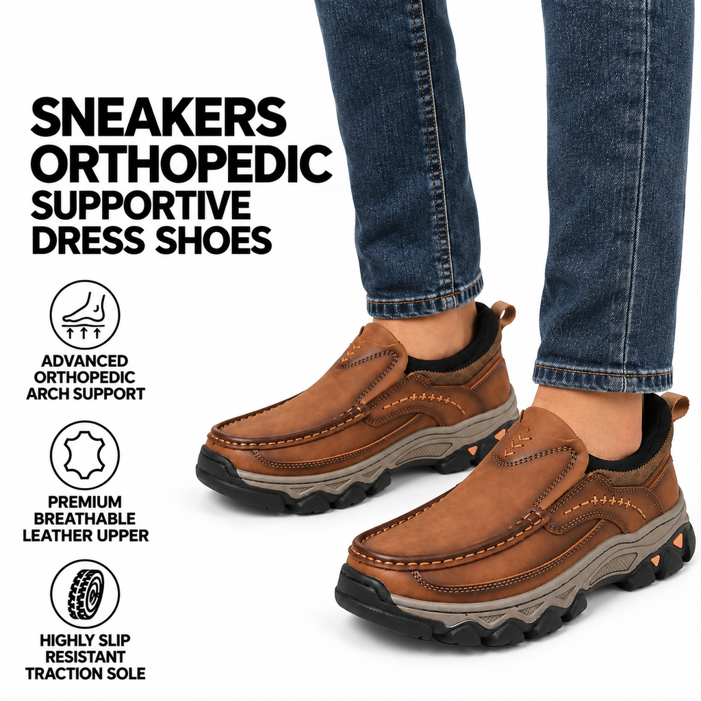 Herres ortopædiske slip-on sko i læder til afslappet gang