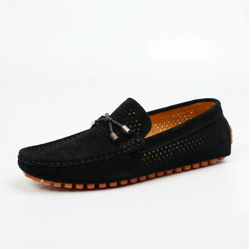 Men’s Casual Suede Loafers Genuine Leather Slip-On Driving Shoes with Contrast Stitching