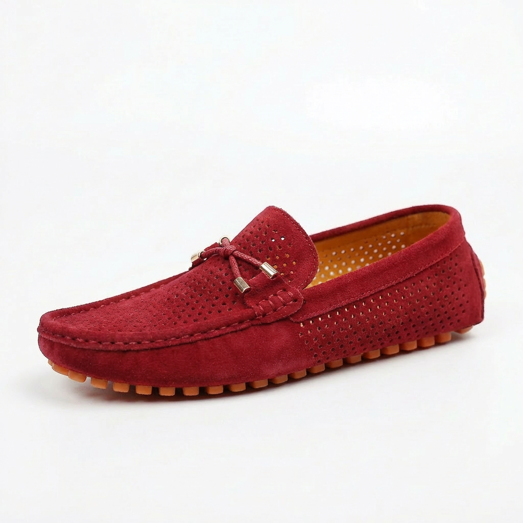 Men’s Casual Suede Loafers Genuine Leather Slip-On Driving Shoes with Contrast Stitching