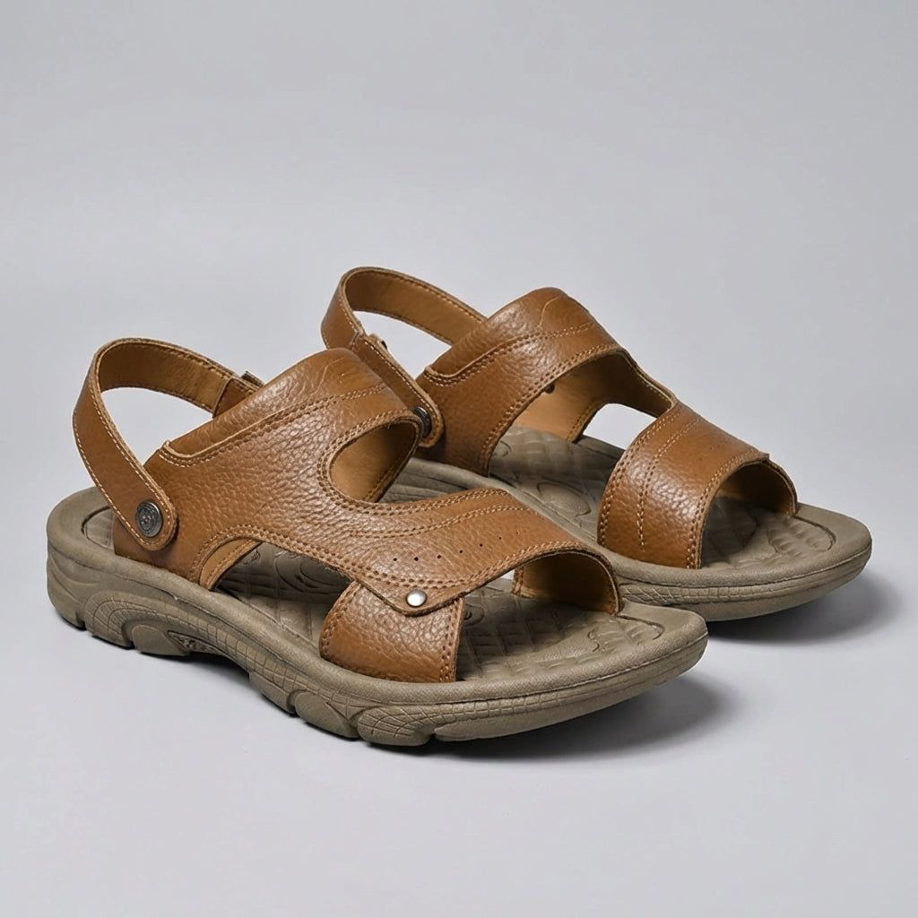 Sandales de plage orthopédiques en cuir pour homme, à bout ouvert, bride arrière, chaussures confortables pour la marche