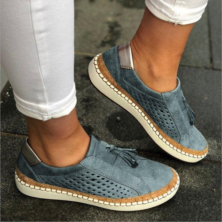 Saboturi plate slip-on pentru femei, sandale ușoare țesute, tip slide