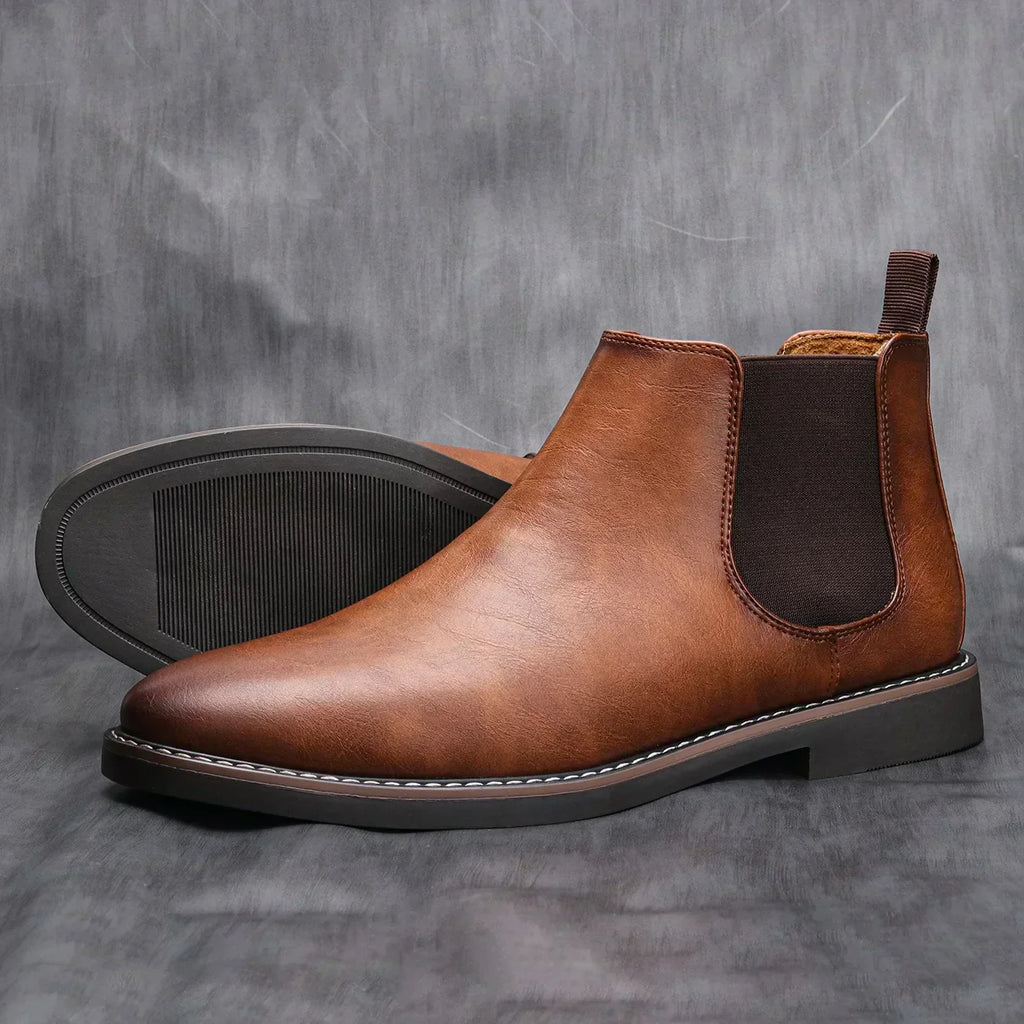 Men's Comfort Leather Chelsea Boots – Elastic Side Panels, Non-Slip Sole