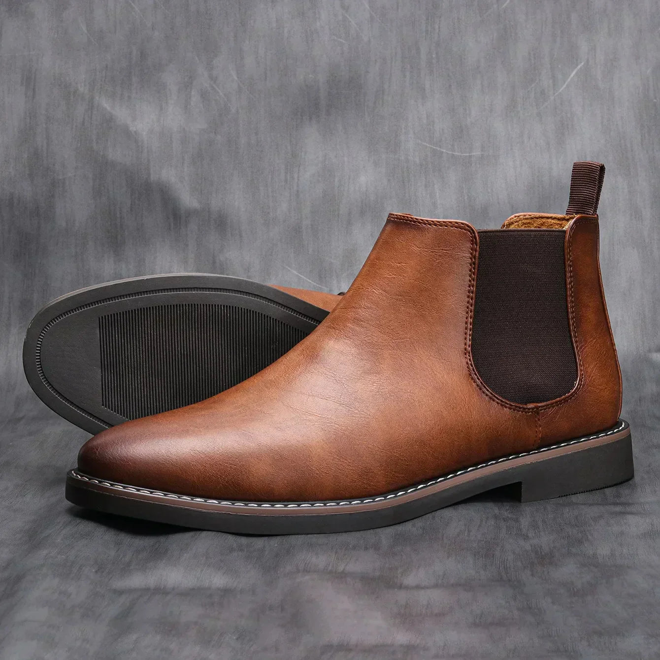 Men's Comfort Leather Chelsea Boots – Elastic Side Panels, Non-Slip Sole