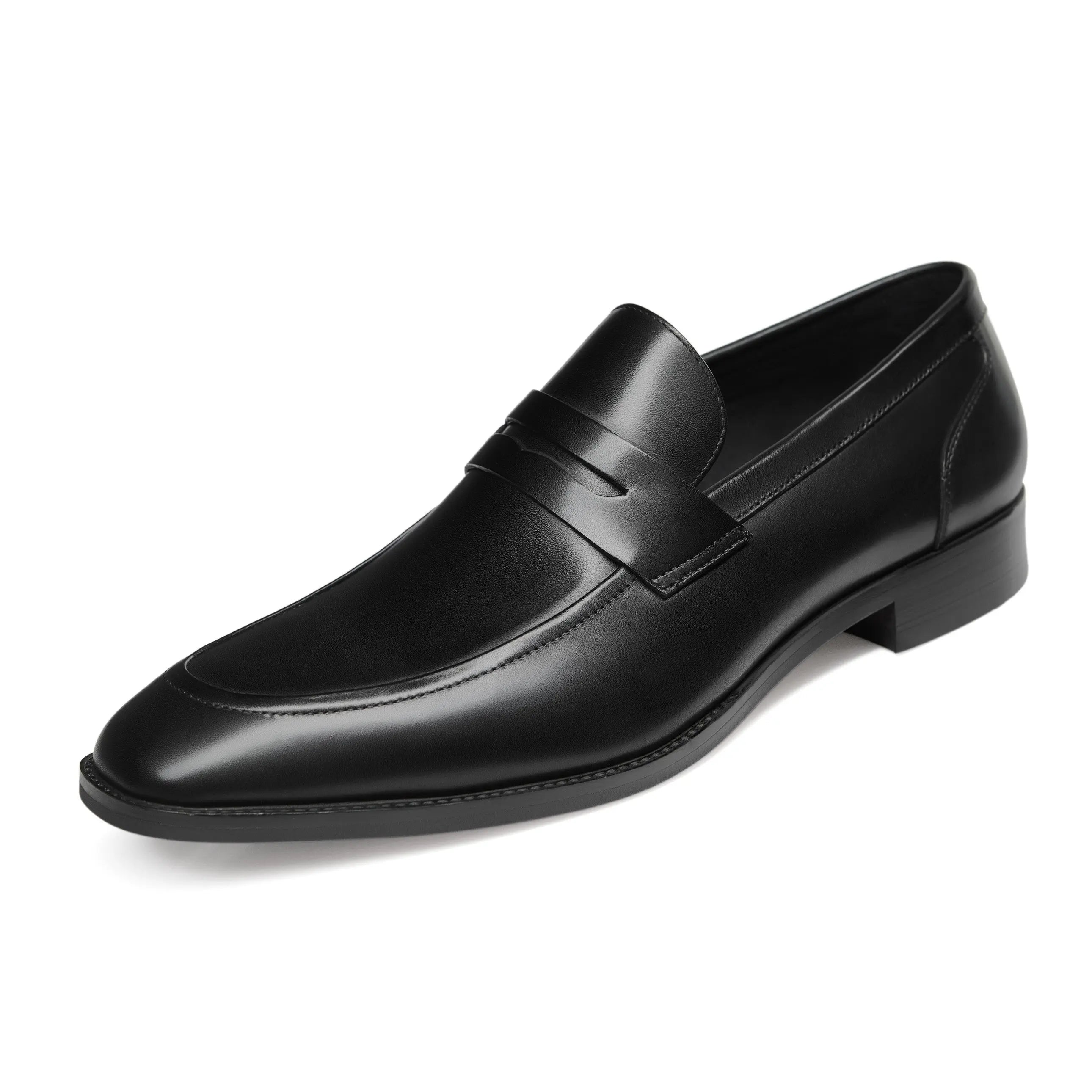Mocassins pour hommes en cuir véritable avec design sans lacets et finition polie