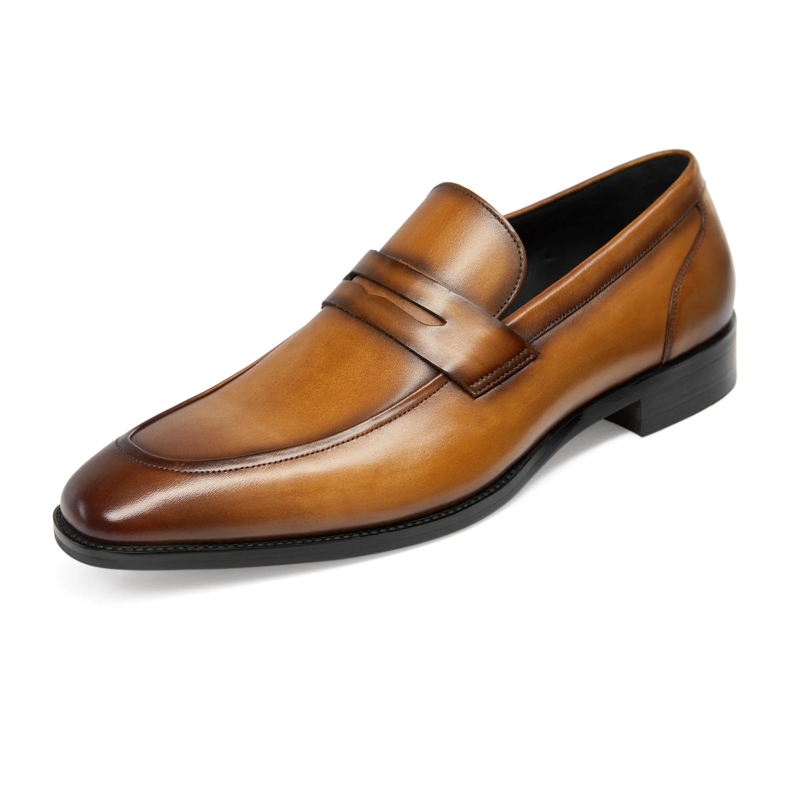 Pánské pravé kožené penny loafers s designem na nazutí a lesklým povrchem