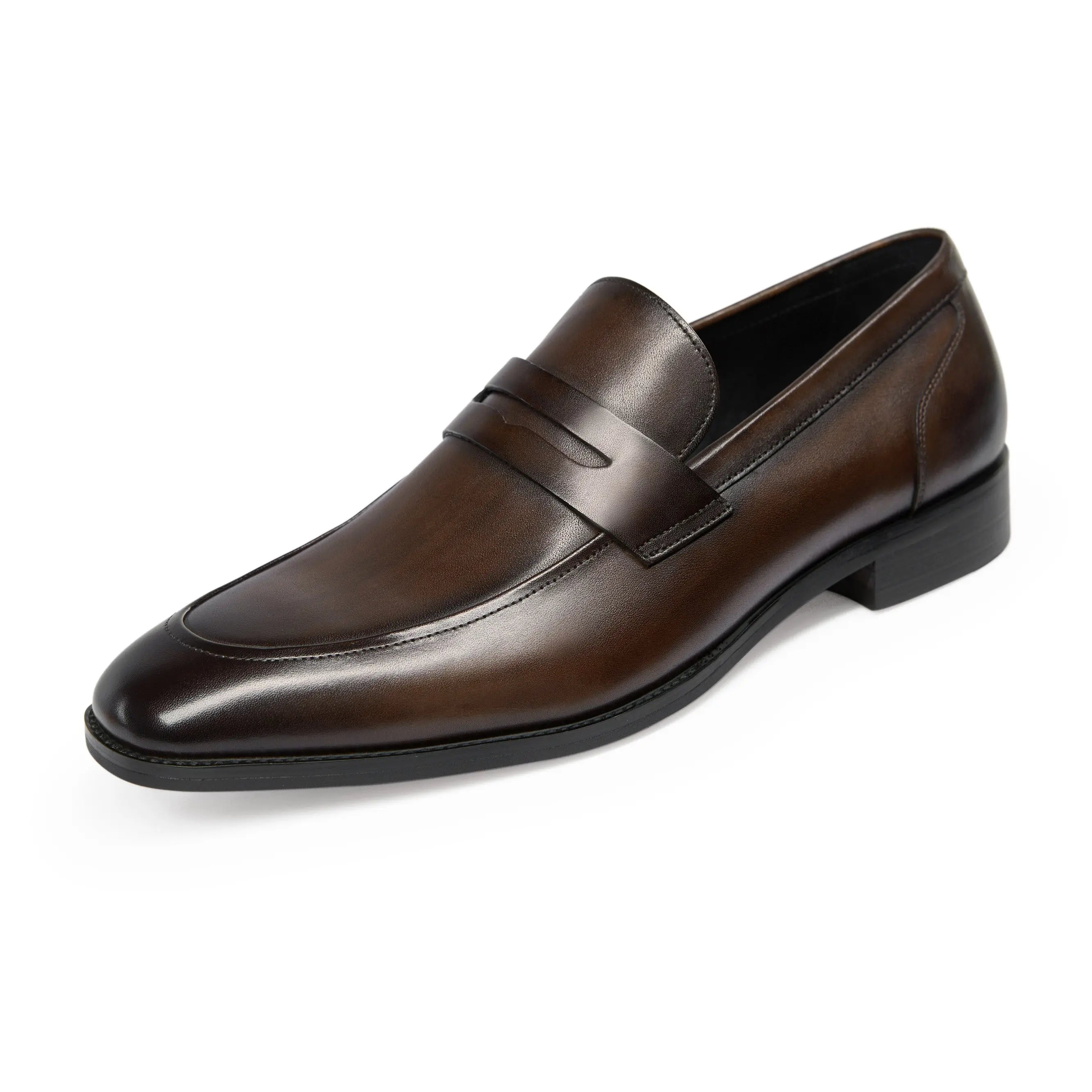 Pánské pravé kožené penny loafers s designem na nazutí a lesklým povrchem