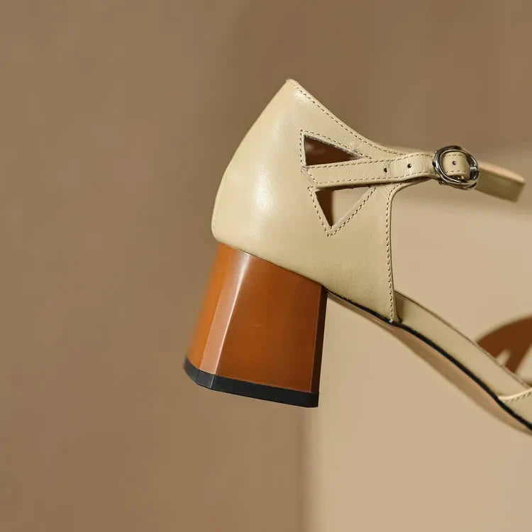 Sandales à talons en daim de mouton pour femmes, bout carré, bride cheville, talon bloc rétro épais