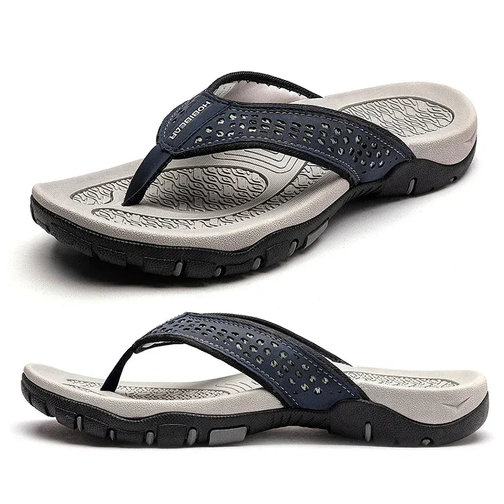 Orthopedic Men's Athletic Flip Flops with Arch Support PU Leather Beach Sandals