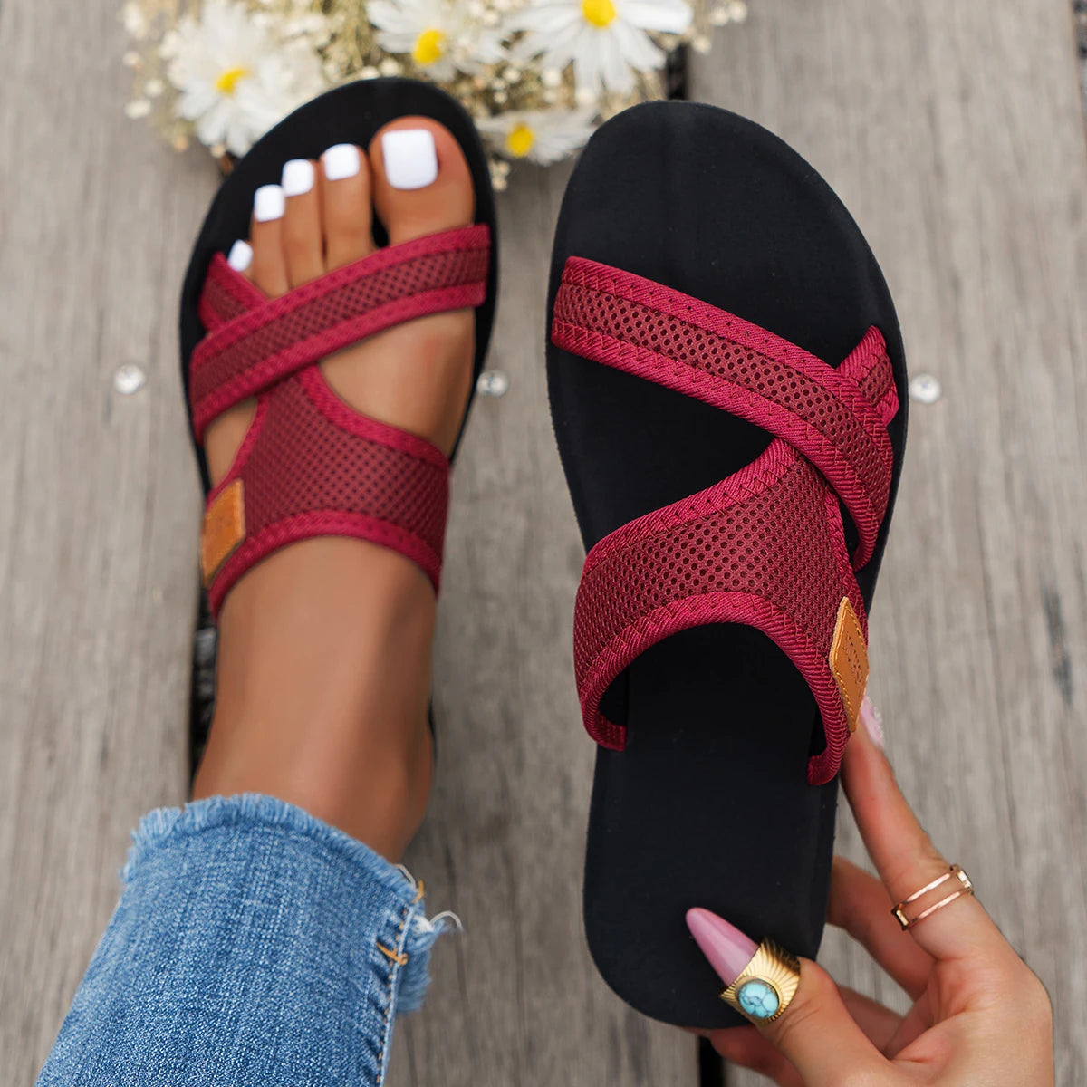 Women's Sandals Casual Mesh Flat Slides