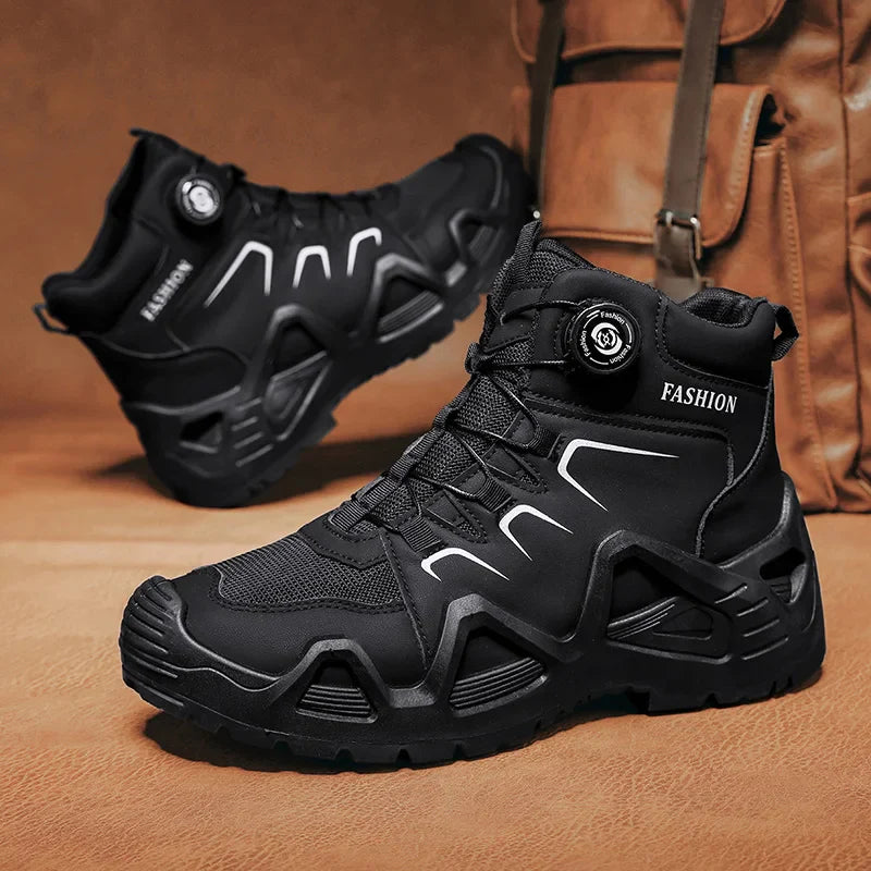 Men’s Waterproof Outdoor Hiking Boots with Microfiber Leather and Rotating Buckle Closure