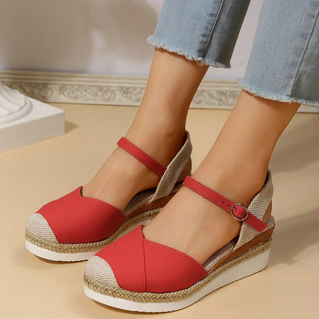 Women's Closed-Toe Wedge Sandals Buckle Strap Modern Espadrilles Platform Shoes
