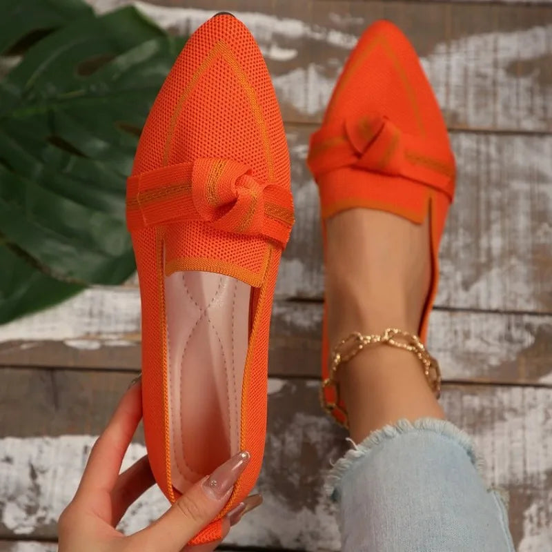Ballerines à bout pointu avec maille respirante et détail nœud