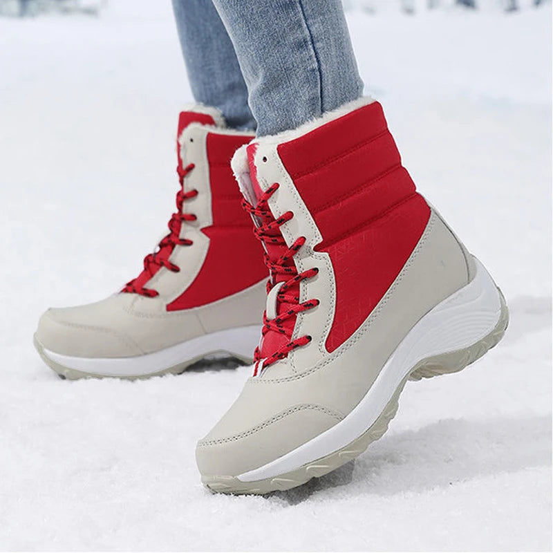 Bottines compensées confortables pour femme – fermeture à lacets, doublure moelleuse en fausse fourrure