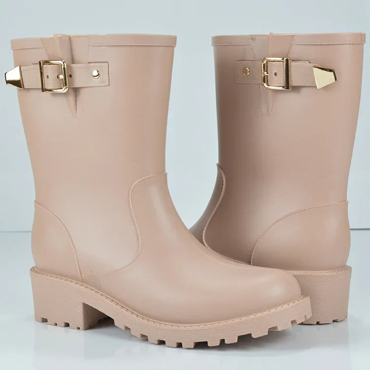 Women's Comfort Waterproof Rain Boots – Low Platform Heel, Slip-On Design