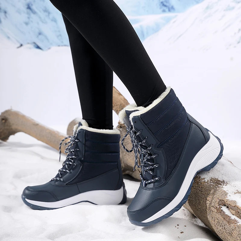 Bottines compensées confortables pour femme – fermeture à lacets, doublure moelleuse en fausse fourrure