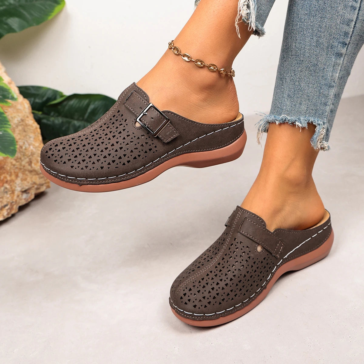 Dames ortopædiske sandaler med åben hæl, plateau og kilehæl slippers