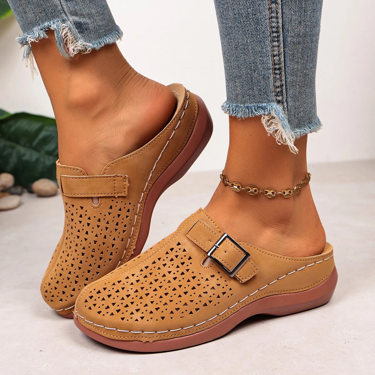 Dames ortopædiske sandaler med åben hæl, plateau og kilehæl slippers