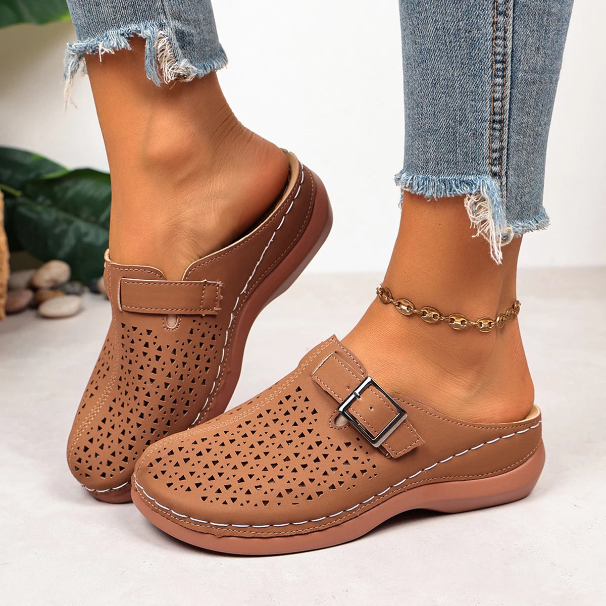 Dames ortopædiske sandaler med åben hæl, plateau og kilehæl slippers