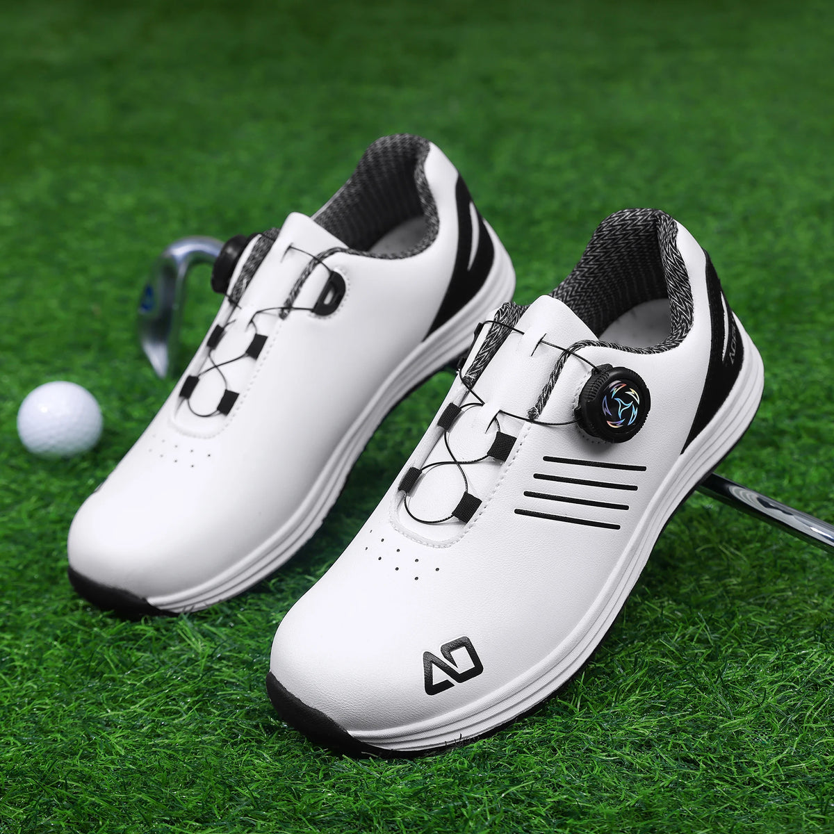 Chaussures de golf en cuir antidérapantes pour homme – semelle extérieure durable en TPR, fermeture à lacets
