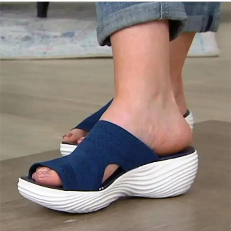 Orthopedic Sandals Women's Elastic Cross Strap Open Toe Wedge Slippers