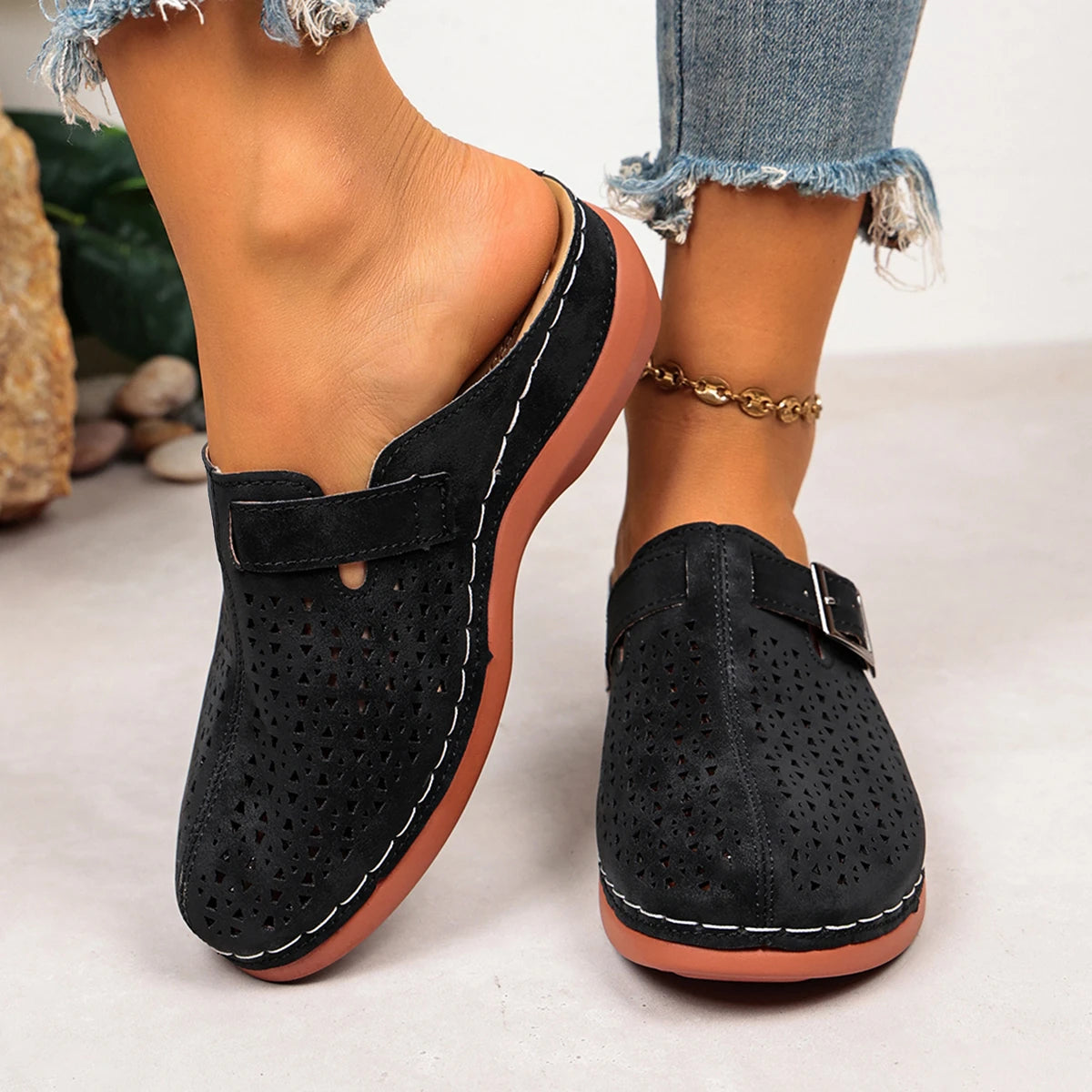 Dames ortopædiske sandaler med åben hæl, plateau og kilehæl slippers