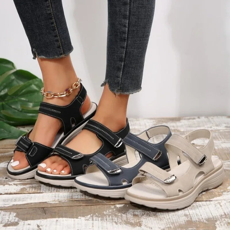 Sandales orthopédiques pour femmes, chaussures gladiateur confort avec fermeture à scratch