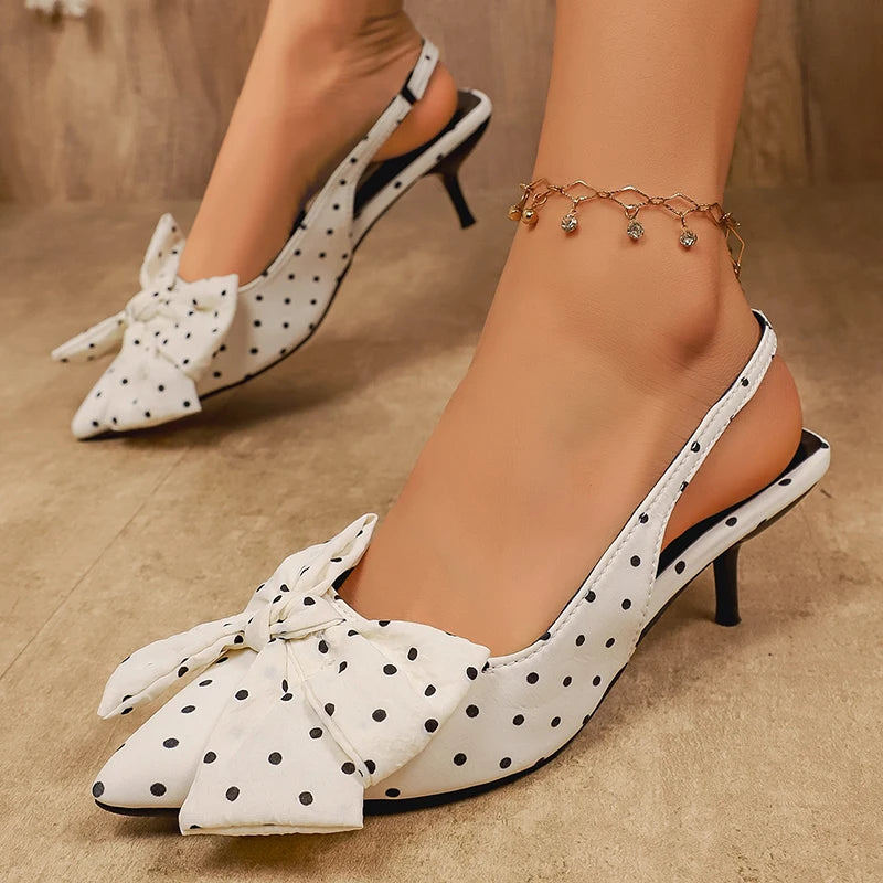 Women's Pointed Toe Slingback Sandals Printed Bowtie Party Heels