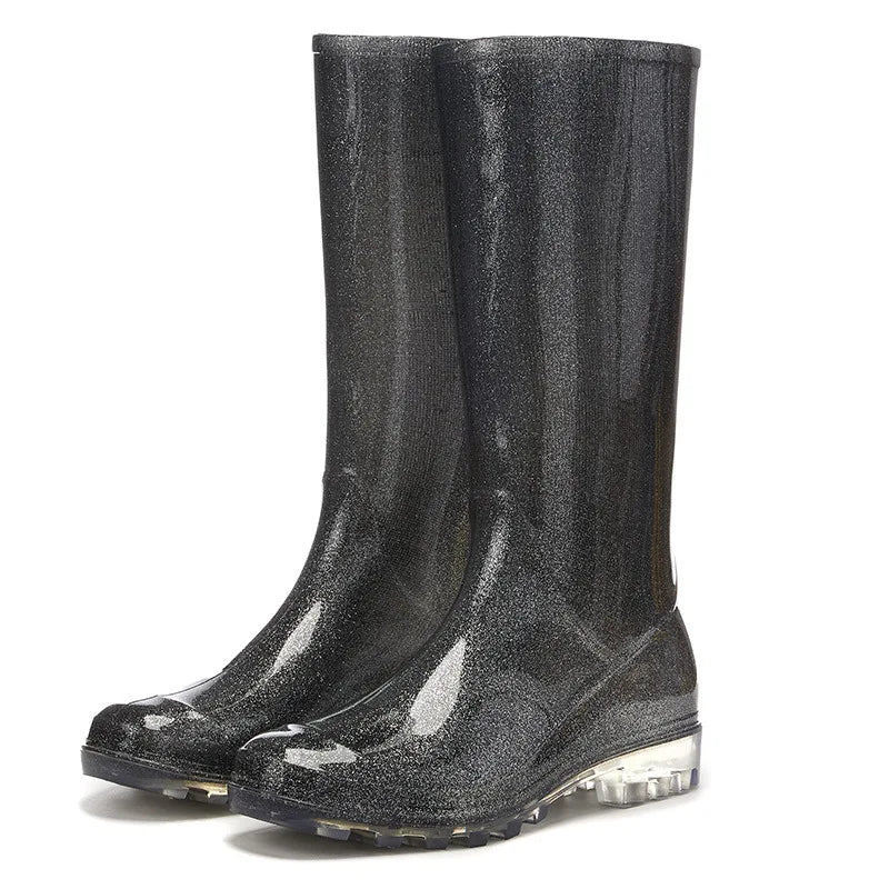 Women's Non-Slip Waterproof Rain Boots – Flat Platform Heel, Slip-On Design