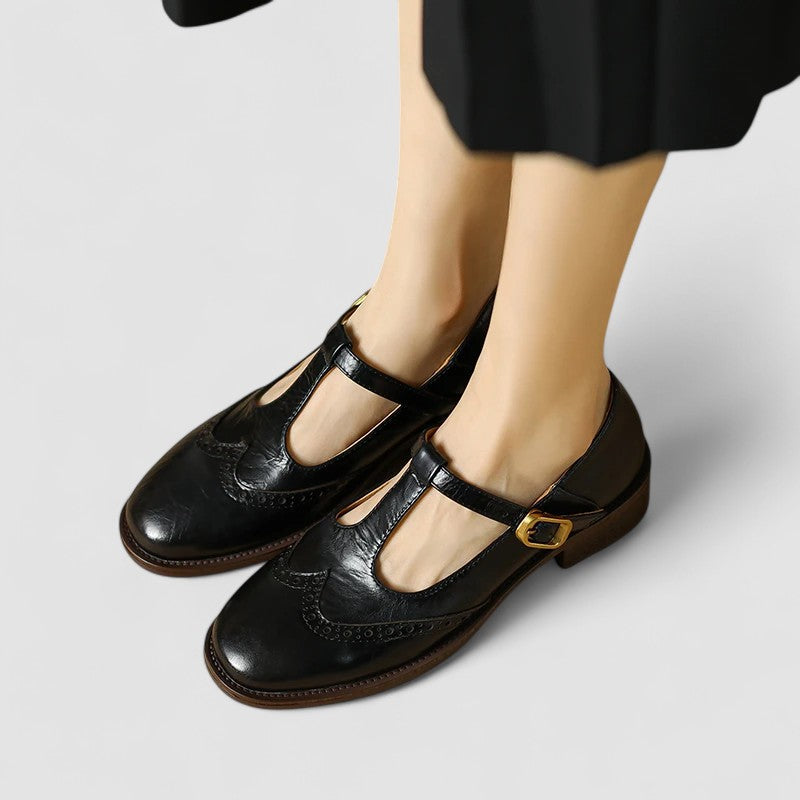 Scarpe Mary Jane da donna in vera pelle con cinturino regolabile e tacco a blocco